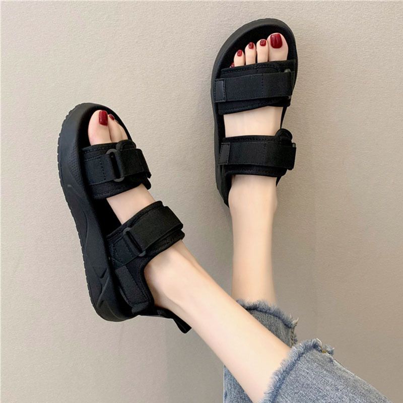 [littlecrab] Sandal Gunung Hitam Putih Neon Sandal Wanita Berkualitas Hak Tinggi Sandal Tali Selop Kasual Kekinian Korean Style
