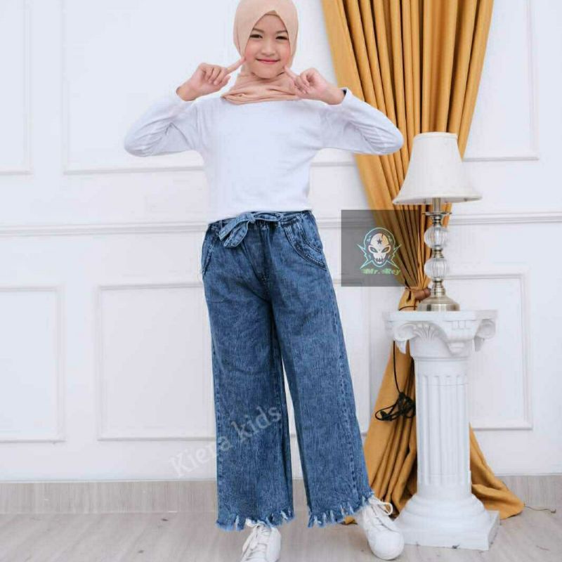 Kulot Jeans Anak Usia 6-15 Thn / Celana Kulot Rawis Kekinian Anak Tanggung Bahan Jeans Premium