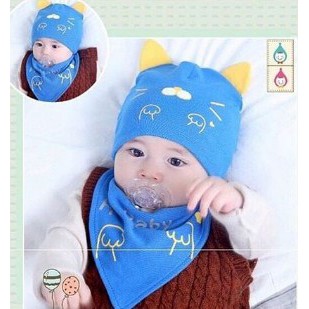 Kupluk + Celemek Bayi | Slabber Anak | Bib + Hat Baby