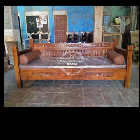 set kursi santai bale bale bangku panjang kayu jati + busa + guling