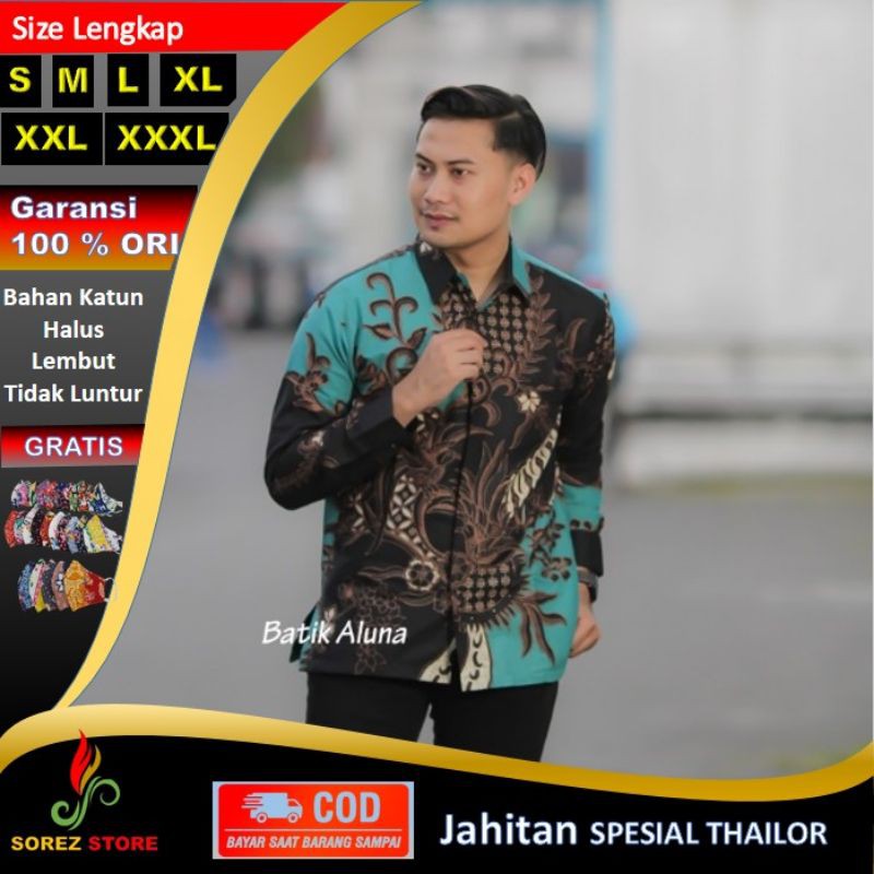 Kemeja Batik Biru Mahkota Mewah Kertabumi Jogjakarta Slimfit Furing Terbaru Terlaris Katun Halus P76