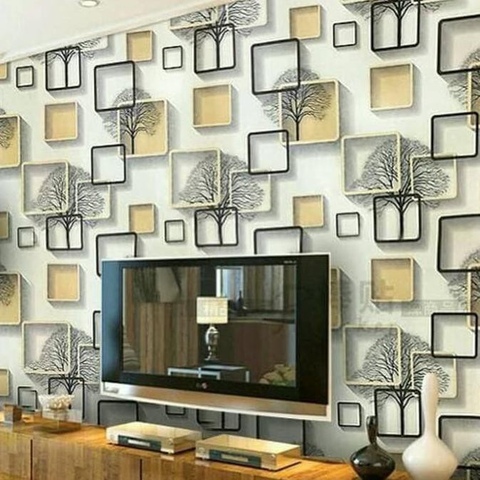 Baru Datang Wallpaper Dinding Sticker Walpaper Stiker Murah Kotak Pohon 3D Cream Real Pict,..