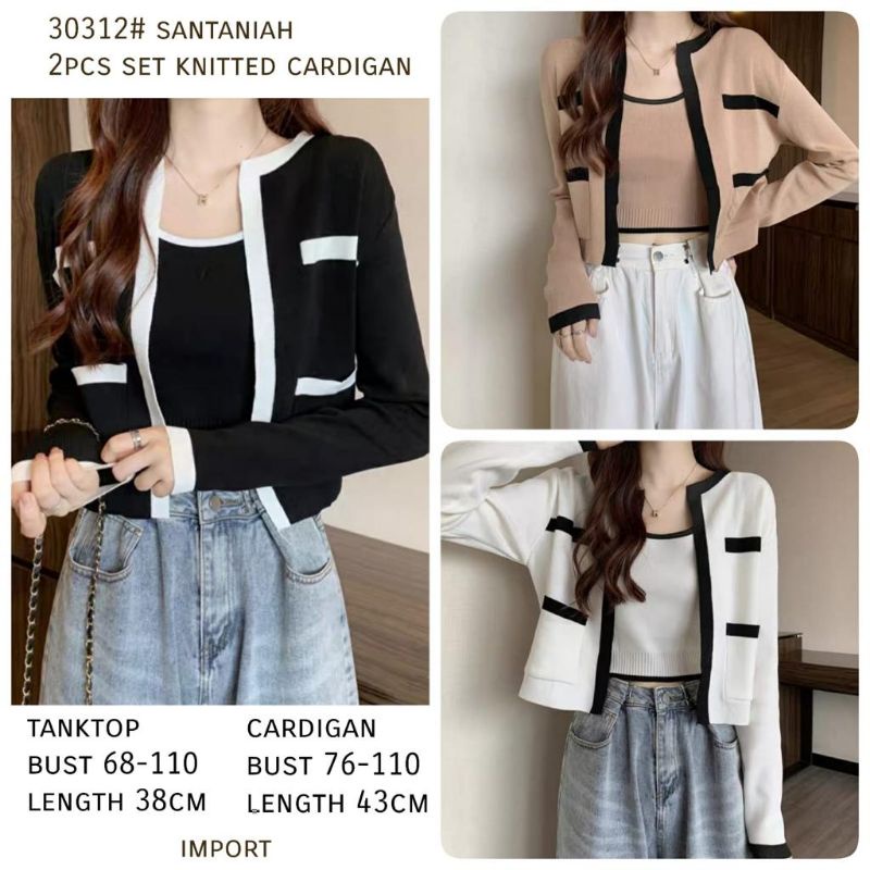 MDLV ~ 30312 Pjg Santaniah 2Pcs Set Knitted Cardigan Korea Look Fashion import