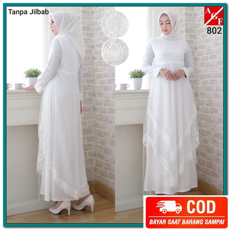 Baju Gamis Brukat Wanita Remaja Terbaru 2021 Model Kekinian Pesta NV520 Baju Gamis Wanita Putih / Mu