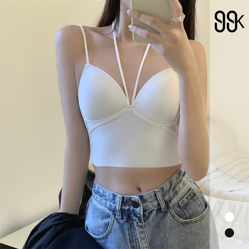 Women Bralette Crop Halter Tank Top Bra Wanita Dengan Tali Bagian Depan 2020