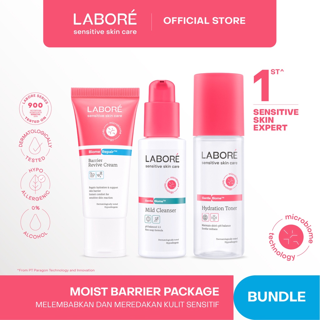 LABORE Moist Barrier Package - Paket Ekstra Lembab Kulit Sensitif (Face Wash, Toner, Moisturizer)