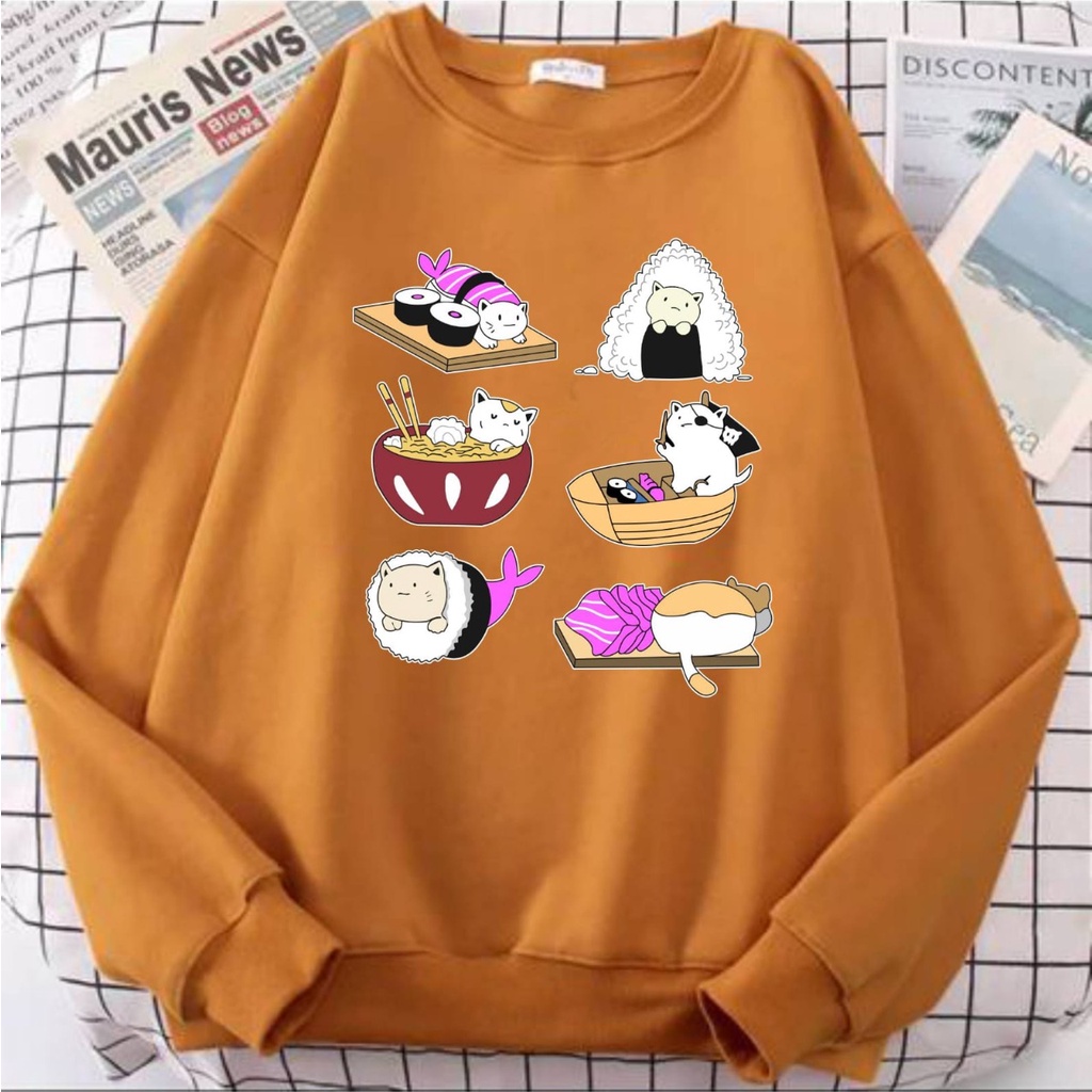 Promo 7.7 Baju atasan wanita terbaru Sweater Crewneck Fleece Dewasa  KITTEN SUSHI Sweater