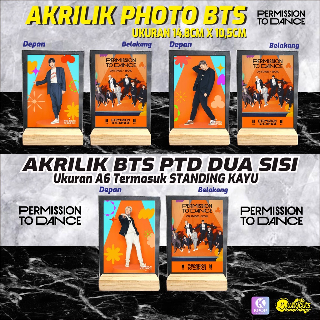 AKRILIK PHOTO BTS VERSI SEASON GREETING 2022 &amp; PERMISSION TO DANCE / TERMASUK STAND KAYU / PRINT 2 SISI LAMINASI GLOSSY