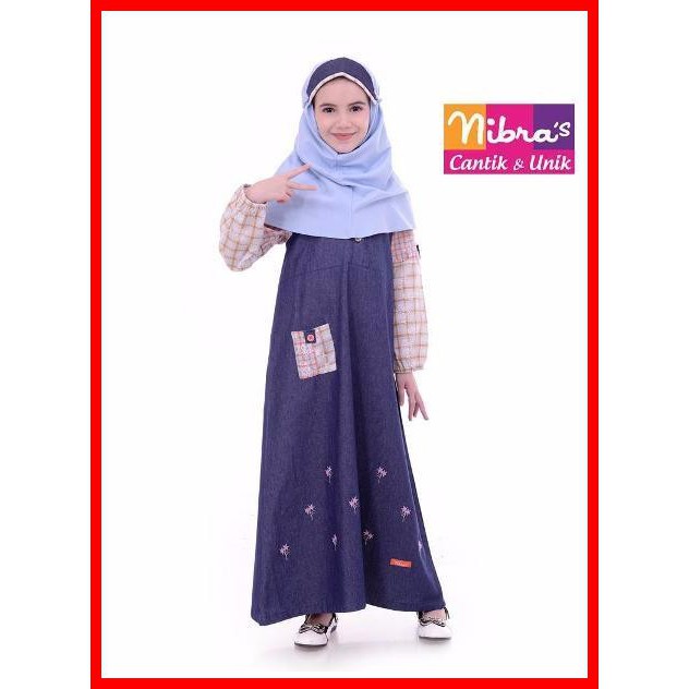 Baju Muslim Anak Perempuan Nibras NSAP 44 Navy Baju Pesta Anak Gaun Anak Perempuan