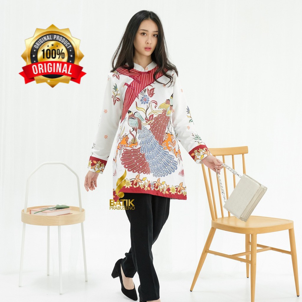 Batik Prabuseno Motif CENDRAWASIH Blouse Atasan Baju Batik Wanita Lengan Panjang Modern Original Pra