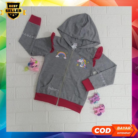 Jaket Anak Perempuan 1-8 Tahun / Jaket Kulit Details Ruffle Jaket Babyterry Anak Perempuan 123 (1-3T