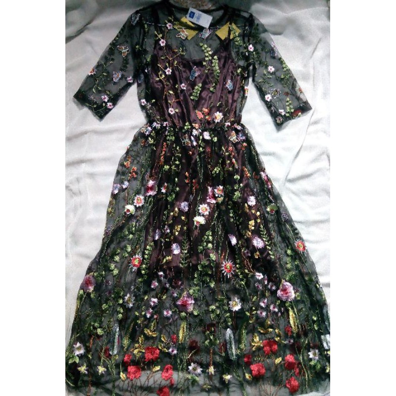 Dress bunga transparant korea import