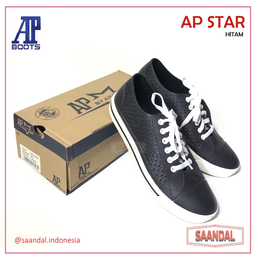 Sepatu Sekolah Sneakers Kerja Karet AP STAR Hitam Putih Pria Wanita Anak Laki Laki Perempuan (BISA SATUAN COD)