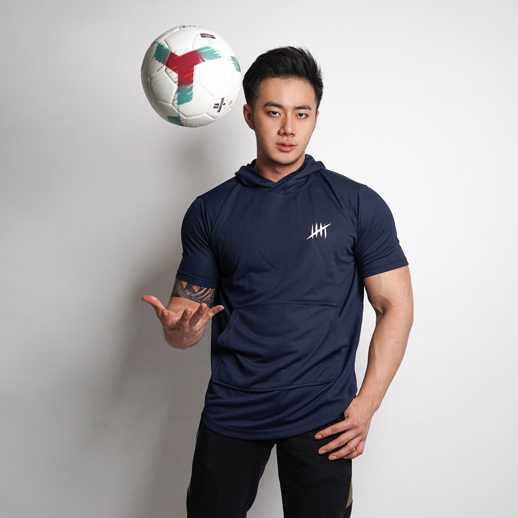 DONSON Sportswear Hoodie Olahraga Kasual Kantong Pria Lengan Pendek Navy