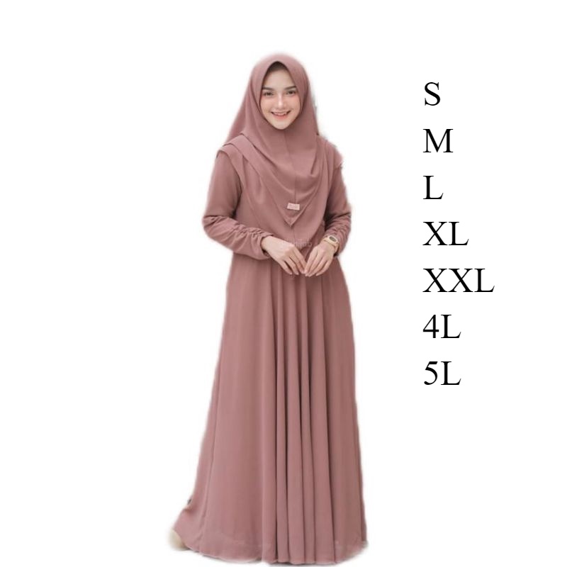 Gamismuslimah37 gamis terbaru GAMIS SYARI JILBAB 2 LAYER JUMBO UKURAN S M L XL 4L 5L XXXL KHIMAR  SE