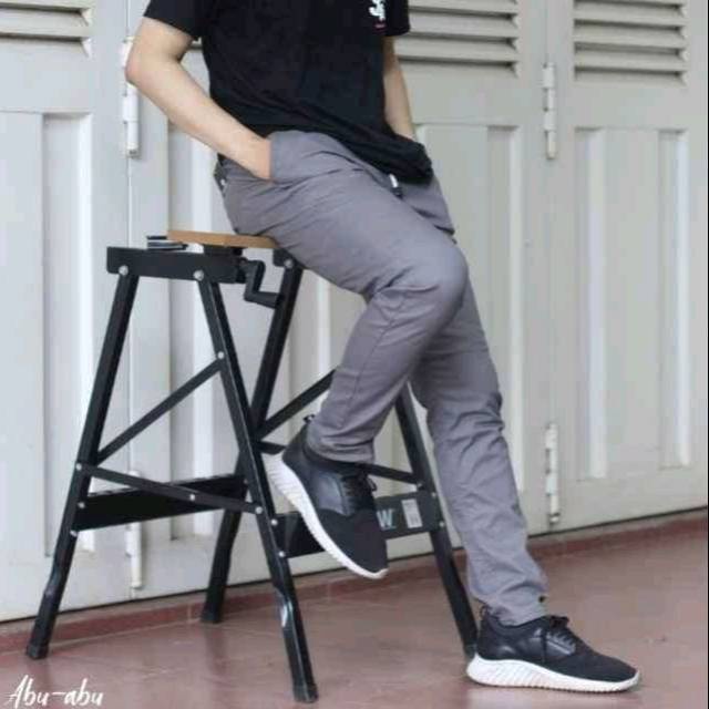 Lesta Langgeng Celana Formal Pria Slimfit Bahan Kain Drill Warna Abu -Abu Panjang size 27-36 CALYA