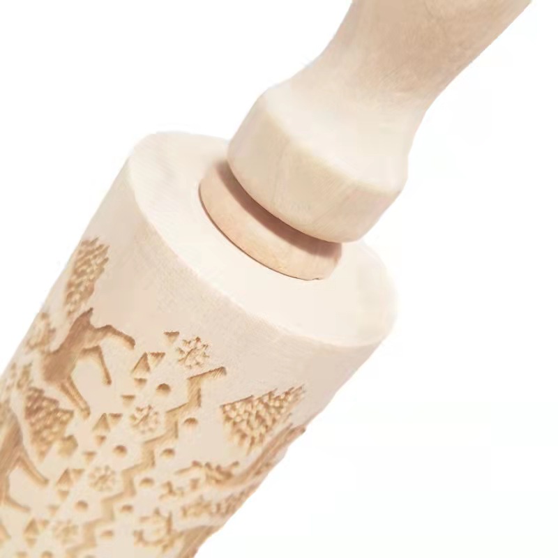 Rolling Pin Natal Wood Christmas Tree Deer Rusa Penggiling Rolpin Adonan Kayu Rollpin