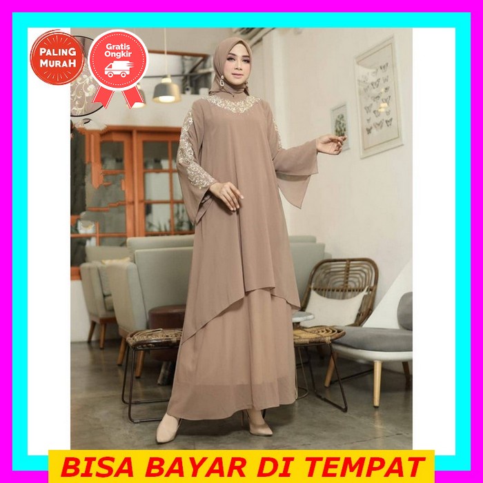 Baju Gamis Pesta Big Size Muslim Wanita Harian Kekinian Terbaru 2021 Ceruty Full Furing Jumbo Ld 110