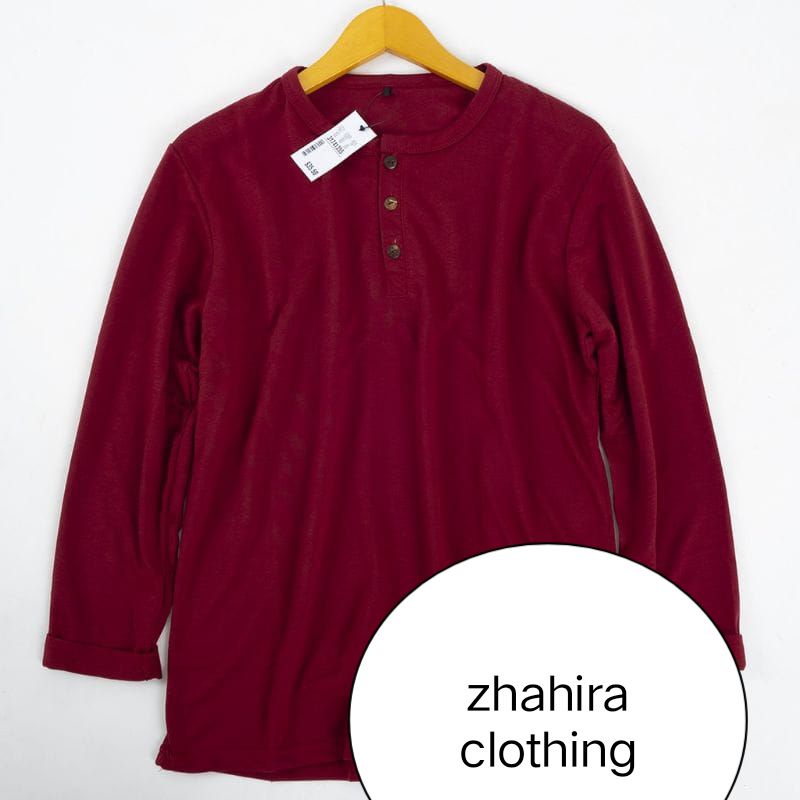 Kaos Polos Kancing Lengan Panjang Pria / Baju Polos Pria / Kaos Kancing Depan / Kaos Distro Pria