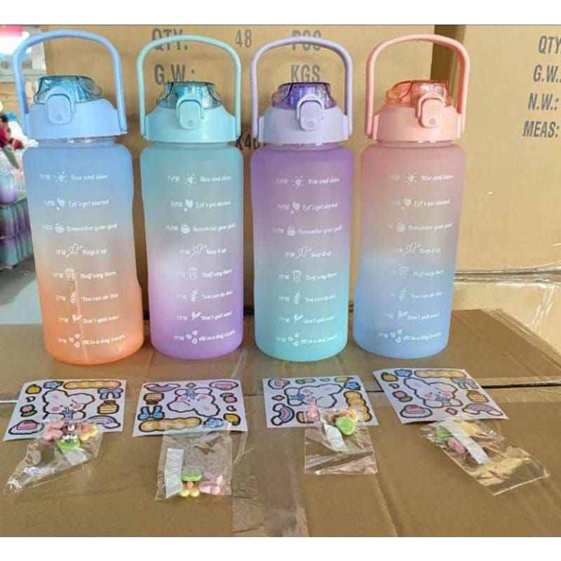 (PROMO) BOTOL MINUM 2 LITER JUMBO FREE STIKER 3D / BOTOL MINUM PENANDA WAKTU / BOTOL MINUM VIRAL