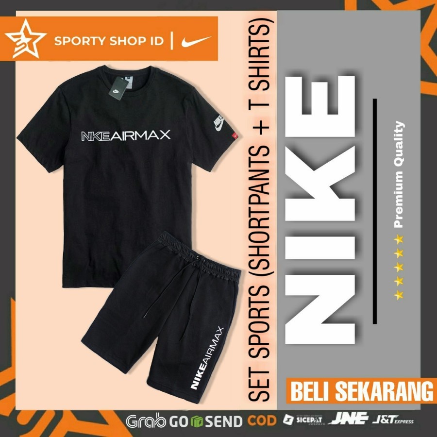 Setelan Pakaian Set Olahraga Pendek Jogging Lari Gym Fitness Pria Wanita Nike