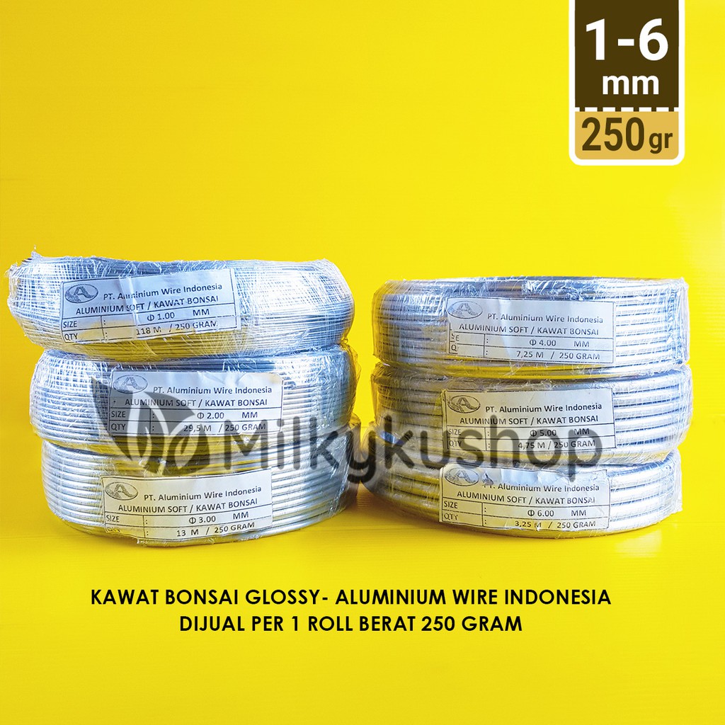 KAWAT BONSAI ALUMINIUM WIRE INDONESIA AWI SILVER GLOSSY 250 GRAM