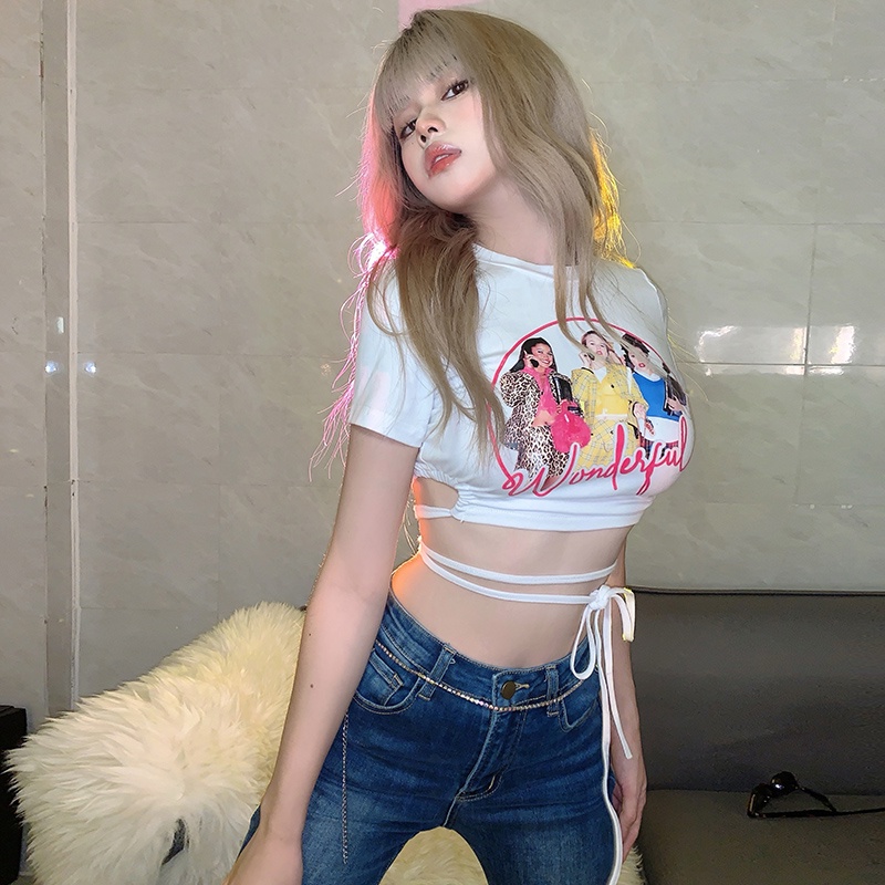 [✅BISA COD] #Sisjuly# Mengenakan Kaos Lengan Pendek Bermotif Pinggang Lucu Untuk Wanita