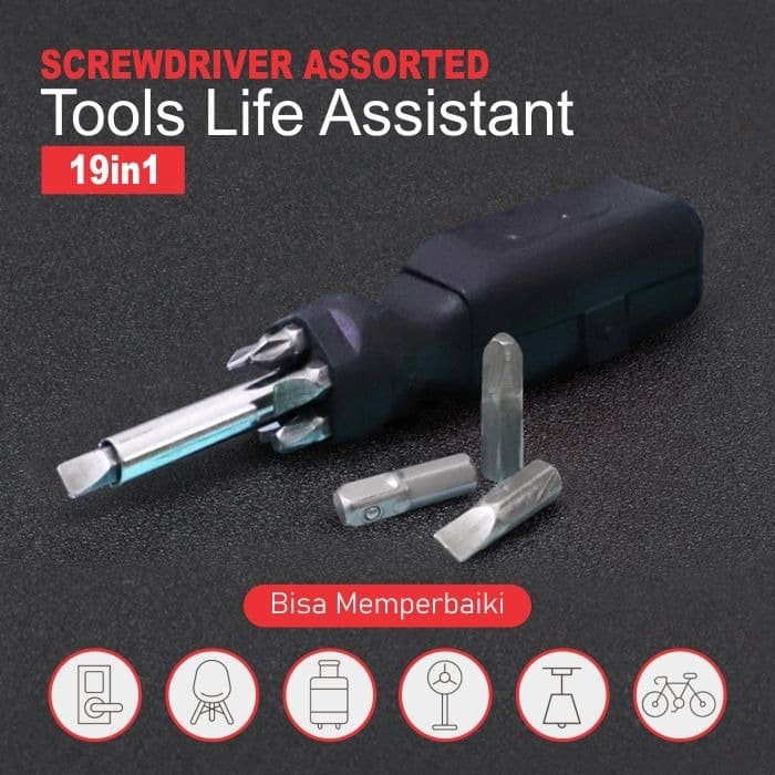 Obeng Set 19 in 1 Bagasi Screwdriver Assorted Tools Life Assistant 19in1 screw driver baut sekrup