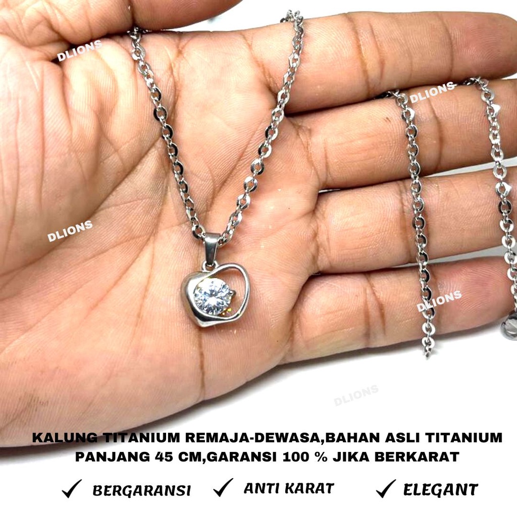 KALUNG LIONTIN TITANIUM ASLI ANTI KARAT WARNA SILVER PANJANG KALUNG 45 CM