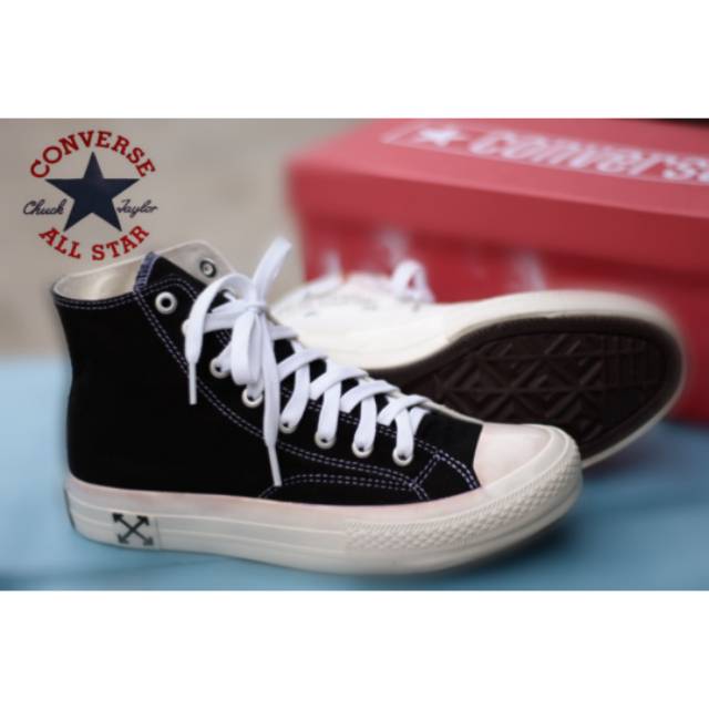 OBRAL SEPATU CONVERSE 70S HIGH X OFF WHITE GLOSSY BLACK WHITE PREMIUM ORIGINAL 38-43