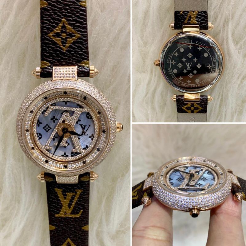 Jam tangan wanita lv SWAROVSKI DIAMOND TALI KULIT