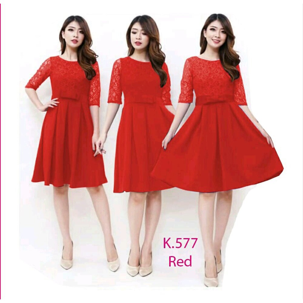 DNC DRESS MERAH BAJU CHEONGSAM DRES IMLEK WANITA MODIS MURAH DNCD DENEICOLLECTION