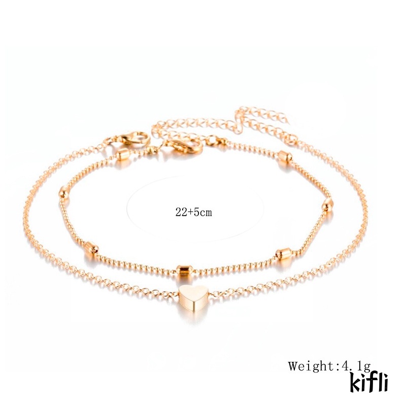 Fashion,Gaya Liburan Pantai Eropa Dan Amerika,Double-Layer Love Anklet Ladies Jewelry