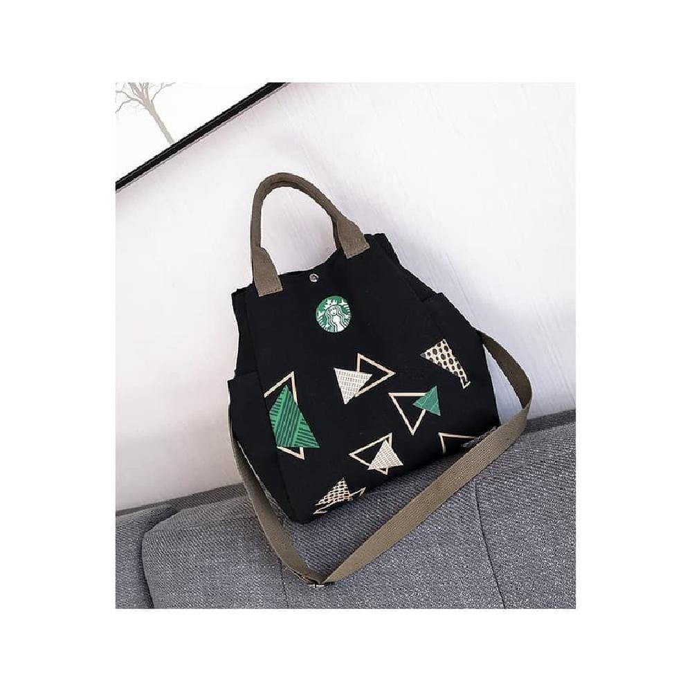 Starbucks tas kanvas versi Korea dengan nasi tote bag Tas canvas BLAC - Putih