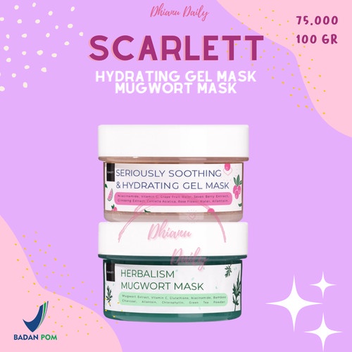 [ORI] Paket Masker 2in1 Scarlett Seriously Soothing + Hydrating Gel Mask Perawatan Kulit Berminyak &amp; Berjerawat - BPOM