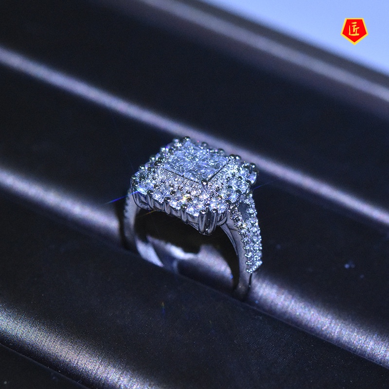 [Ready Stock]Micro Setting Ring European and American Carat Zircon Wedding Ring