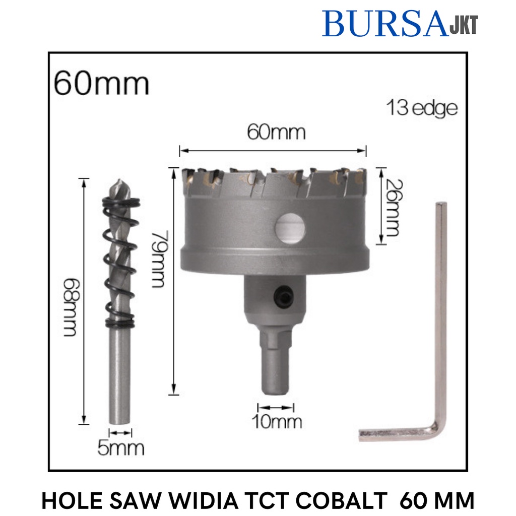 HOLE SAW TCT WIDIA M35 COBALT MATA BOR PELUBANG BESI KUNINGAN PLAT TEBAL 60 MM