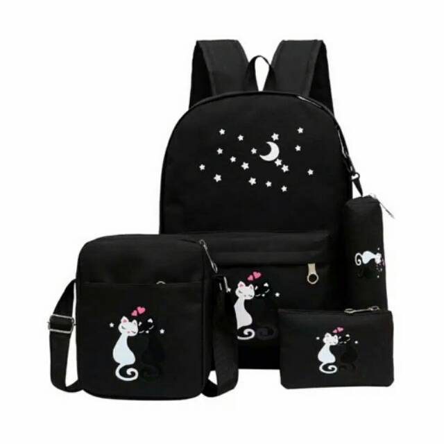  Tas  Ransel Anak  Sekolah  TK PAUD SD  motif Kucing Bulan 4in1 