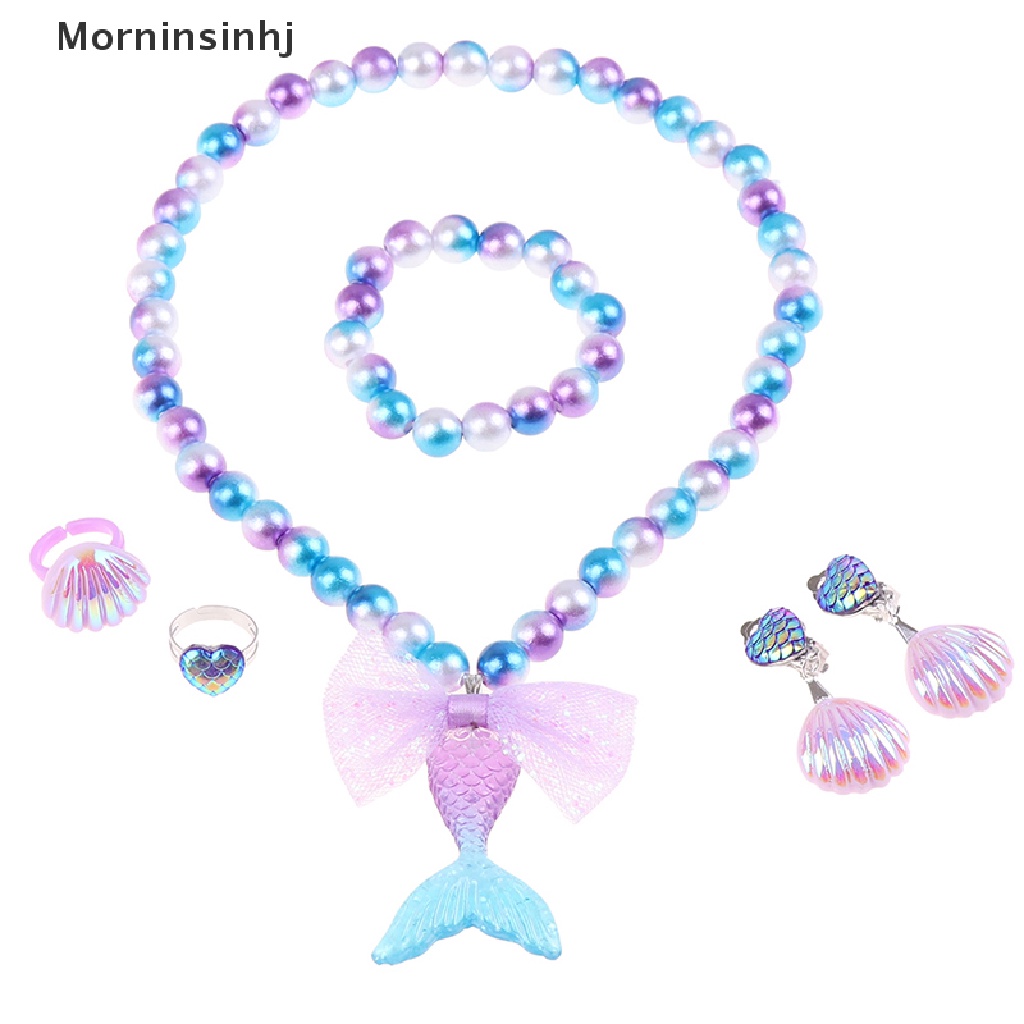 Mornin 1Set Bayi Perempuan Manik-Manik Kalung Set Ekor Mermaid Liontin Anak Anak Adjustable Indah Kalung Pesona Perhiasan Hadiah id