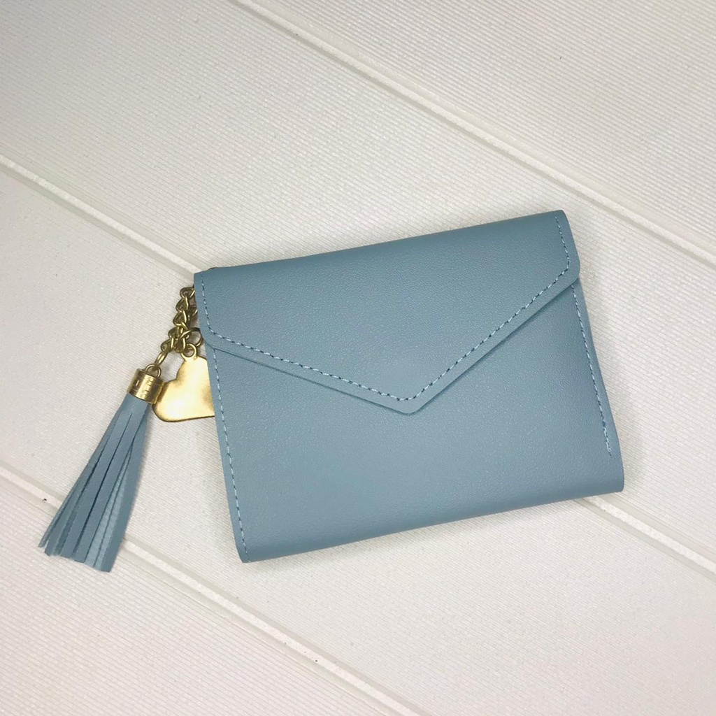 ⭐Gogoland⭐ WD008 Dompet Lipat Import Korea DL15 Rumbai Rumbai Dompet Murah-BIRU LANGIT