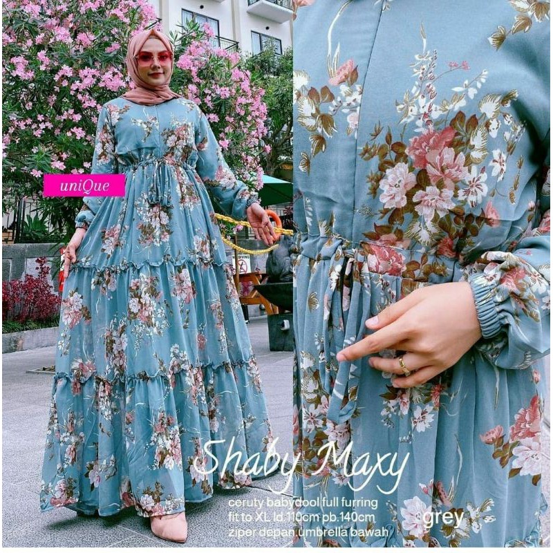 Gamis ceruty motif bunga TERBARU 2021 edisi Ramadhan