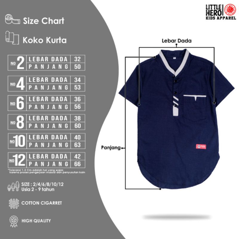 (2-9Tahun) Baju Koko Kurta Anak Laki Laki Cowok Little Hero Usia 2 - 9 Tahun