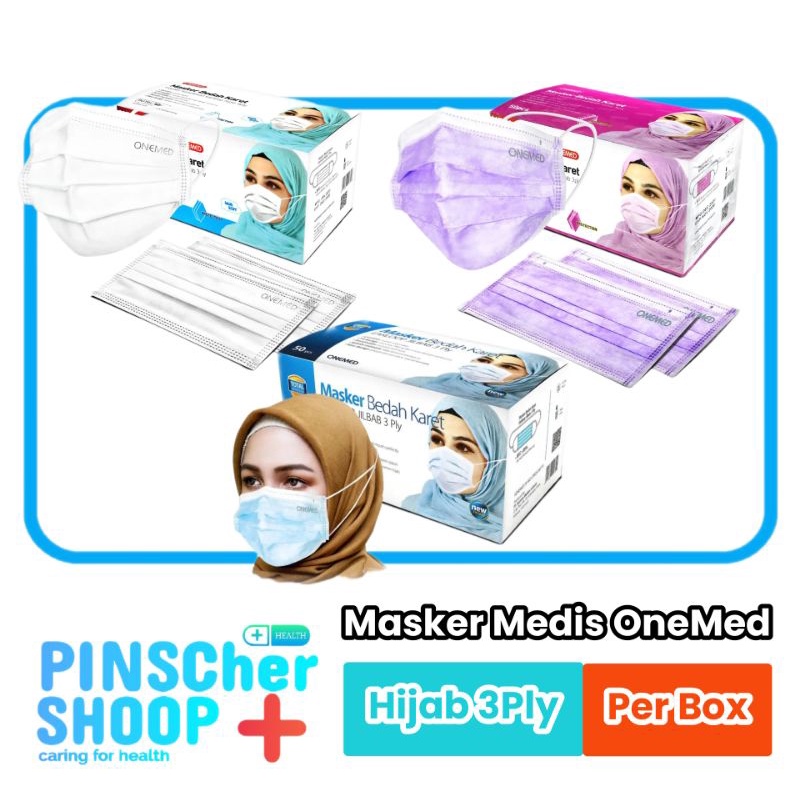 MASKER HIJAB MEDIS ONEMED MASKER HEADLOOP HIJAB 3PLY ISI 50 PCS PER BOX