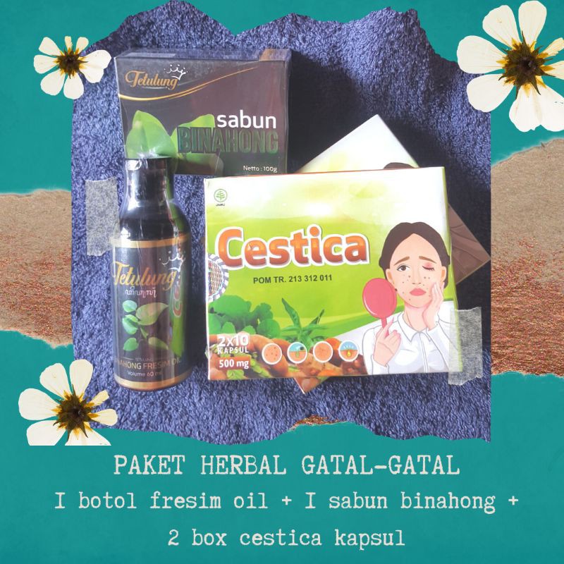 Paket Obat Gatal Herbal, CESTICA Kapsul, Tetulung Binahong Sabun dan Fresim Binahong Oil