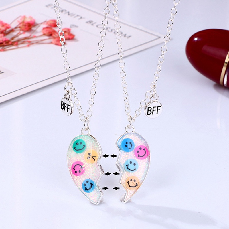 2pcs Kalung Persahabatan Liontin Desain Kombinasi Hati Warna Warni Untuk Wanita