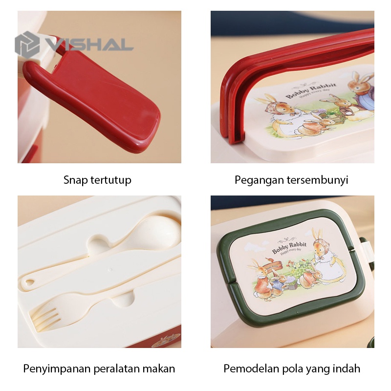 VISHAL Lunch Box Sekat Jerami Gandum Lunch Box Kotak Makan Anak Free Sendok Tempat Makan BPA Free VS-75