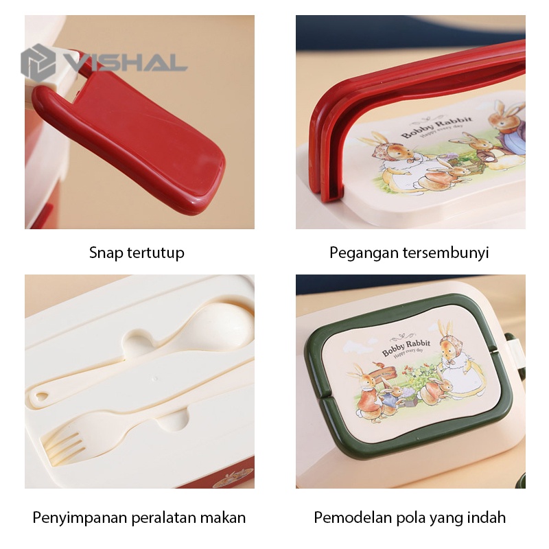 VISHAL Lunch Box Sekat Jerami Gandum Lunch Box Kotak Makan Anak Free Sendok Tempat Makan BPA Free VS-75