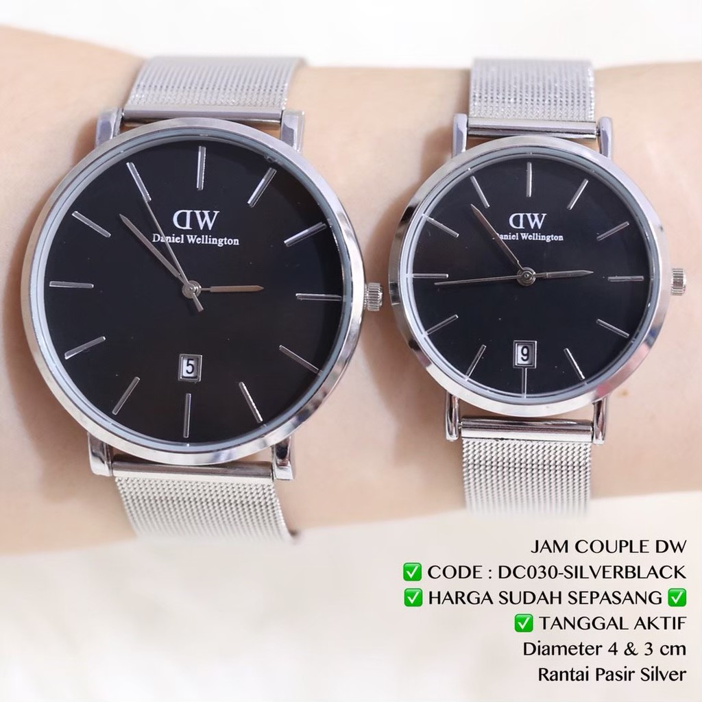 Jam tangan murah pria /  wanita / COUPLE classic rantai pasir DUA JARUM TANGGAL AKTIF DC030