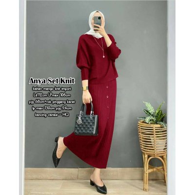 Anya Set Rajut Baju Pakaian Fashion muslim Wanita Gamis Perempuan Remaja Dewasa Orang Tua Kekinian D