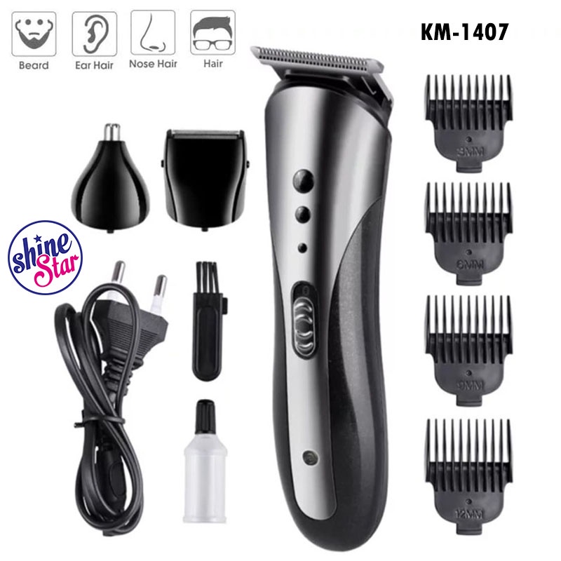 [COD / BAYAR DI TEMPAT] ORIGINAL Alat Cukur Rambut KEMEI KM 1419/ KM 1407 Rechargeable - 3 IN 1 Alat Cukur Kumis Dan Jenggot Profesional Hair Clipper 1 Set